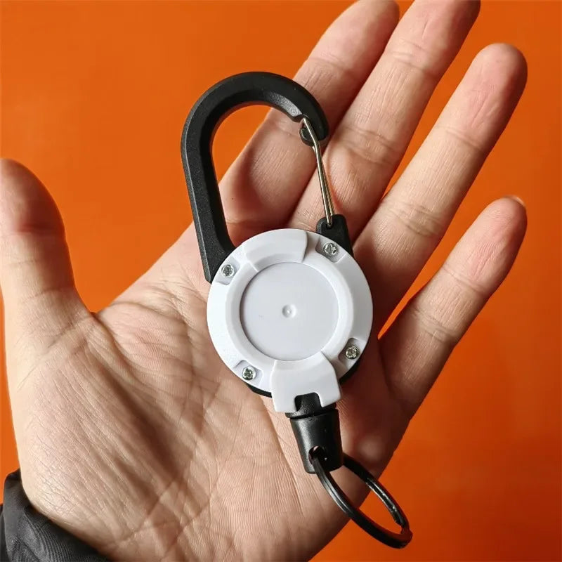 1pcs Heavy Duty Retractable Pull Badges ID Reel Carabiner Key Chain Steel Wire Rope Buckle Key Holder Outdoor Keychain Tools