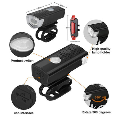 Waterproof MTB Bike USB rechargable LED light set