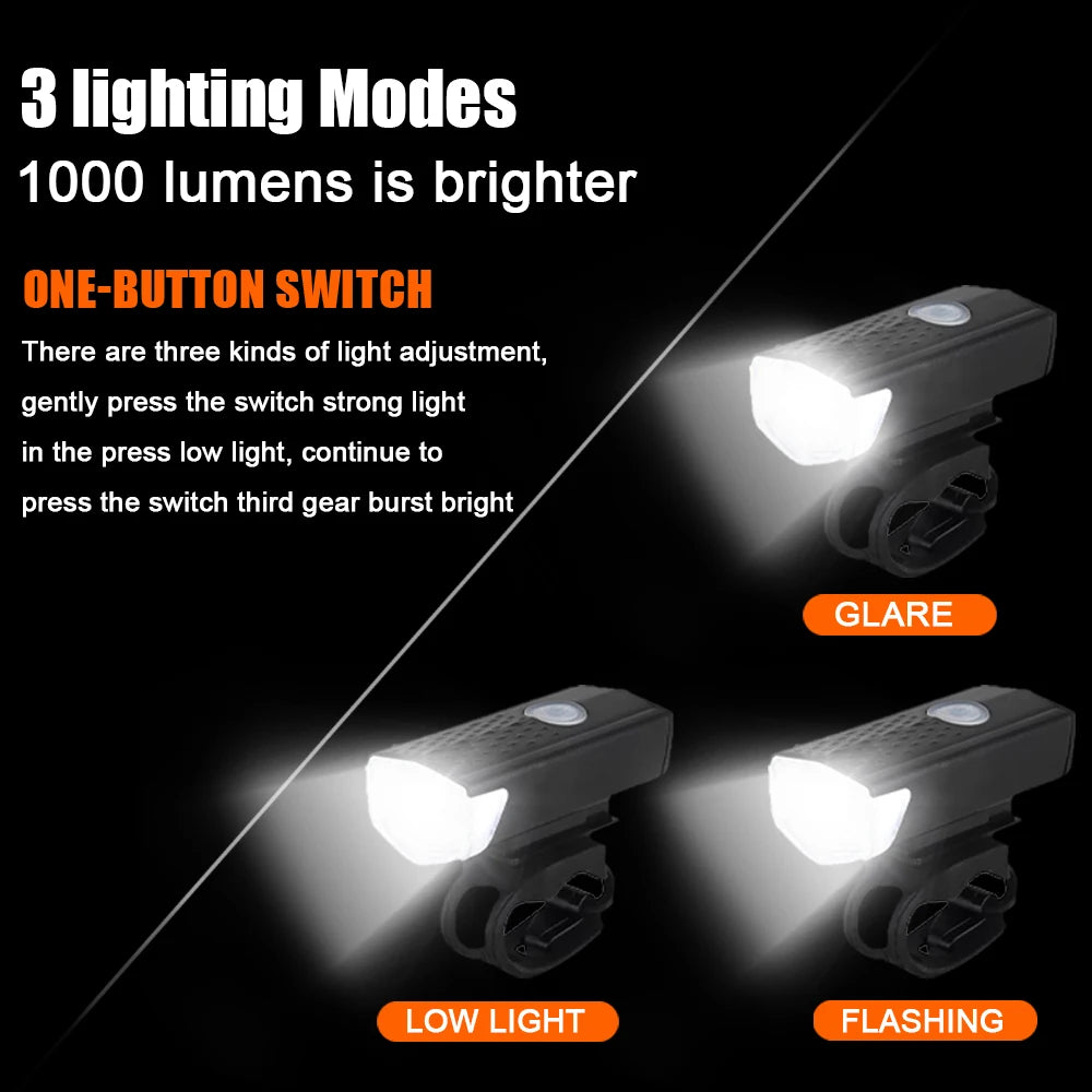 Waterproof MTB Bike USB rechargable LED light set