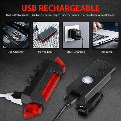 Waterproof MTB Bike USB rechargable LED light set