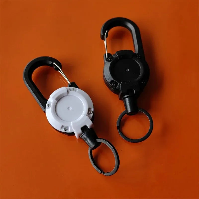 1pcs Heavy Duty Retractable Pull Badges ID Reel Carabiner Key Chain Steel Wire Rope Buckle Key Holder Outdoor Keychain Tools