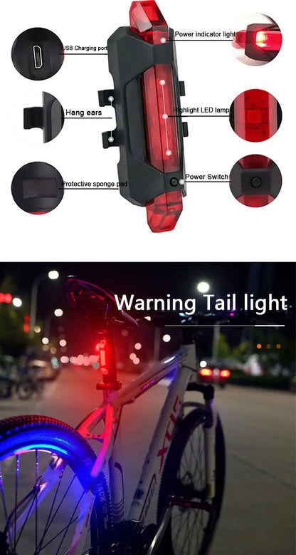 Waterproof MTB Bike USB rechargable LED light set