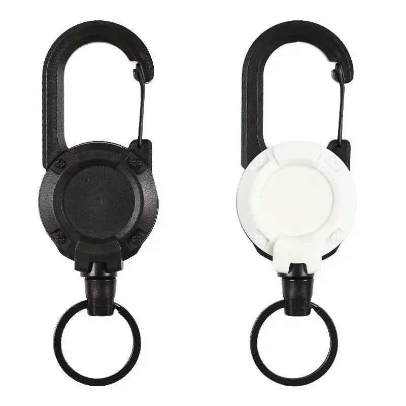 1pcs Heavy Duty Retractable Pull Badges ID Reel Carabiner Key Chain Steel Wire Rope Buckle Key Holder Outdoor Keychain Tools