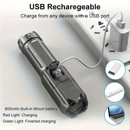 Tactical Super Bright LED USB Quad-Lighting Mode Flashlight