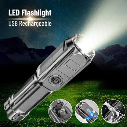 Tactical LED Zoom Flashlight – USB Rechargeable, 4 Modes, Long-Range Beam