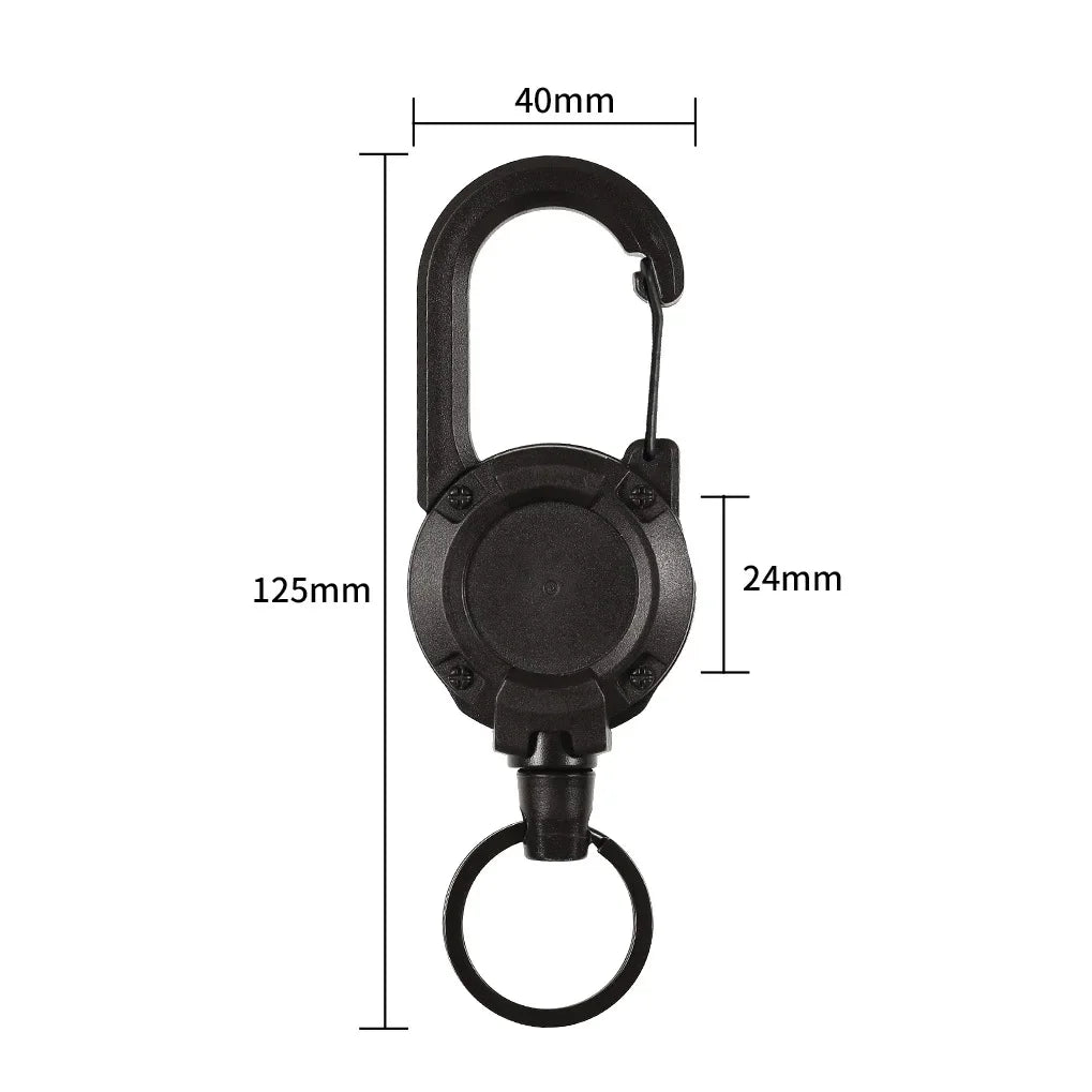 1pcs Heavy Duty Retractable Pull Badges ID Reel Carabiner Key Chain Steel Wire Rope Buckle Key Holder Outdoor Keychain Tools
