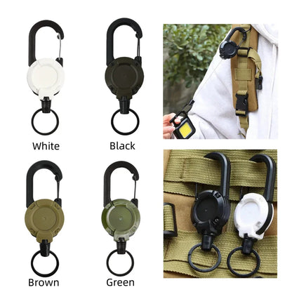 1pcs Heavy Duty Retractable Pull Badges ID Reel Carabiner Key Chain Steel Wire Rope Buckle Key Holder Outdoor Keychain Tools