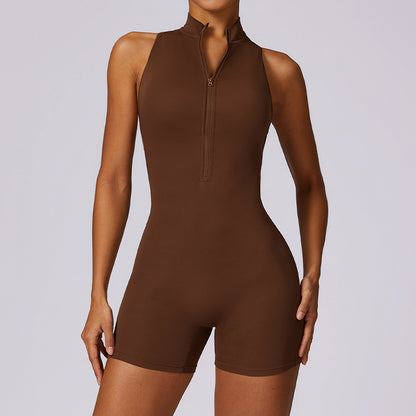 Fitness Yoga Jumpsuit With Zipper Summer Backless Shorts Jumpsuit Bodysuit For Women