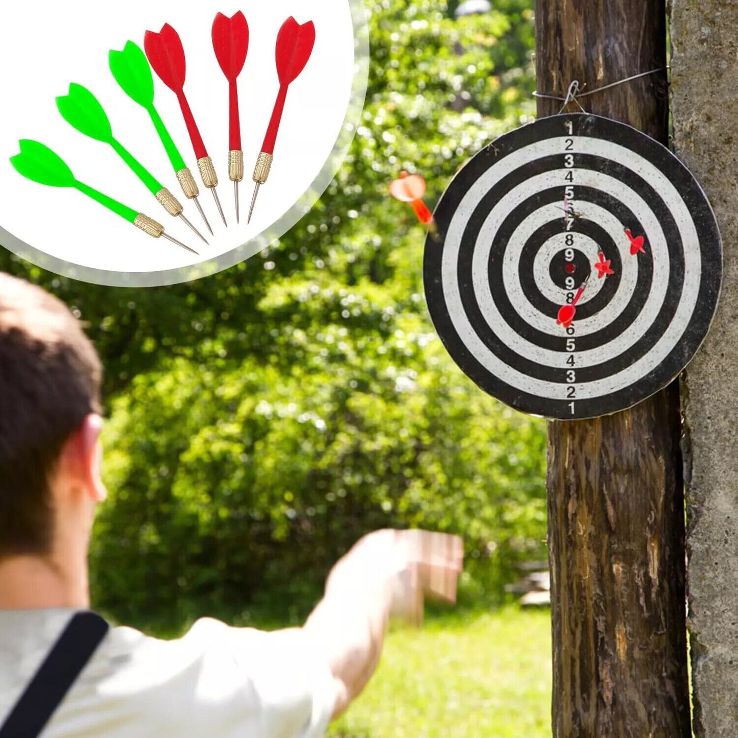 SIZE 17  DARTBOARD SET 6 DARTS  FAMILY DART BOARD
