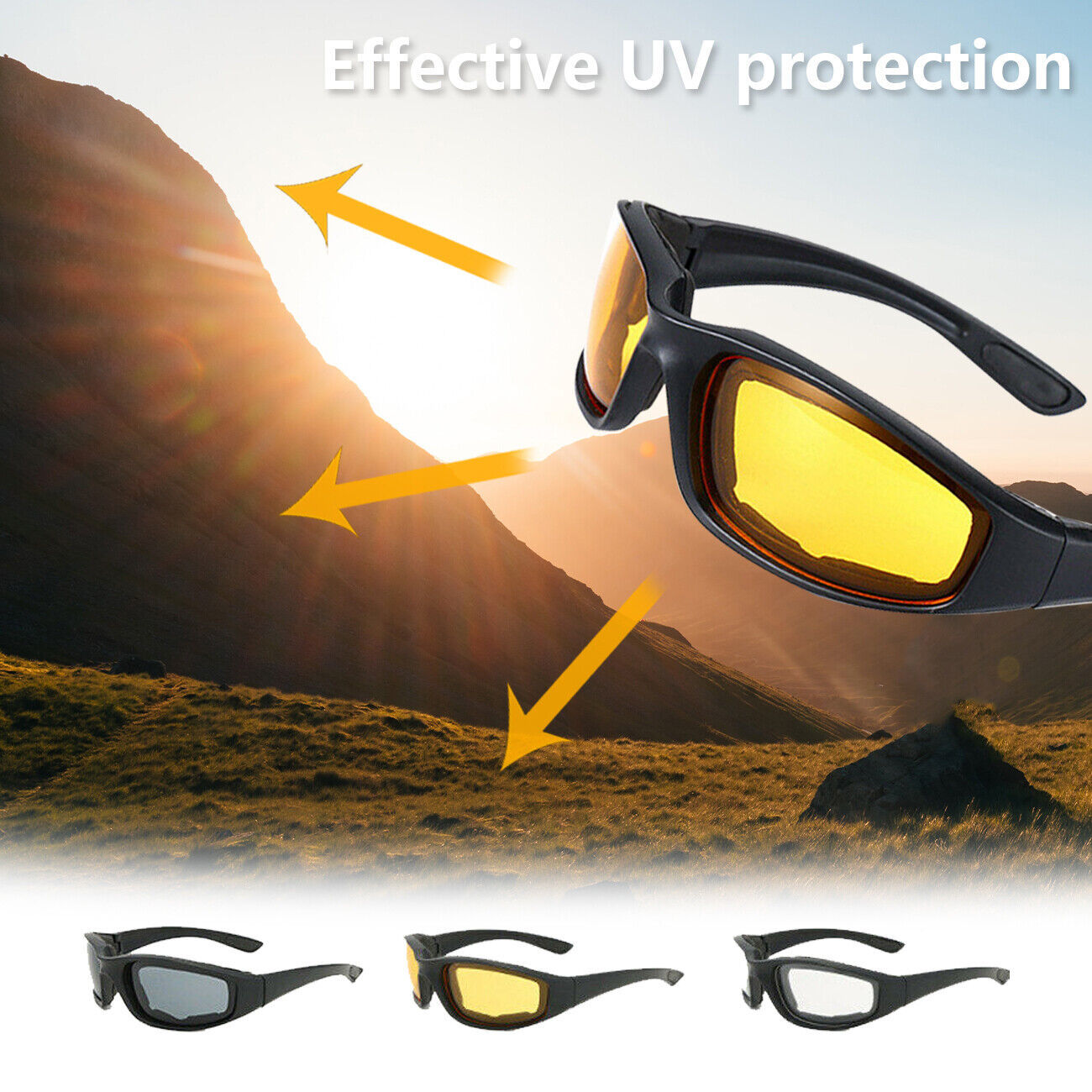 3 Pair Motorcycle Sports Padded Biker Riding Glasses