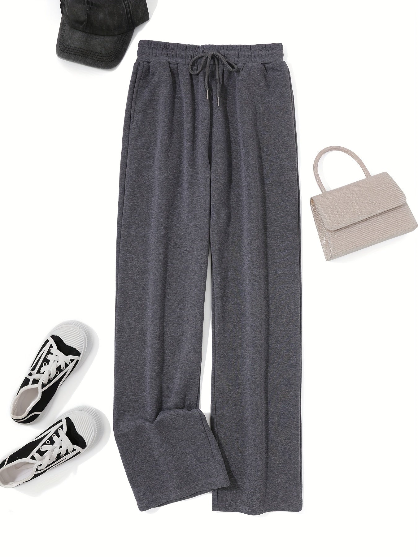 Comfortable High-Waisted Drawstring Sweatpants - Women's Fashion Clothing - Elastic Loose Fit, Long Length, Casual Style, Soft Fabric, Perfect for Daily Wear