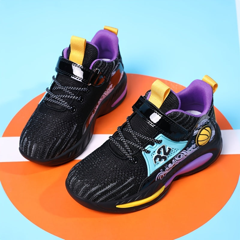 Boys Casual Sports Chunky Sneakers, Lace-up Breathable Mesh Running Shoes For Outdoor Sports
