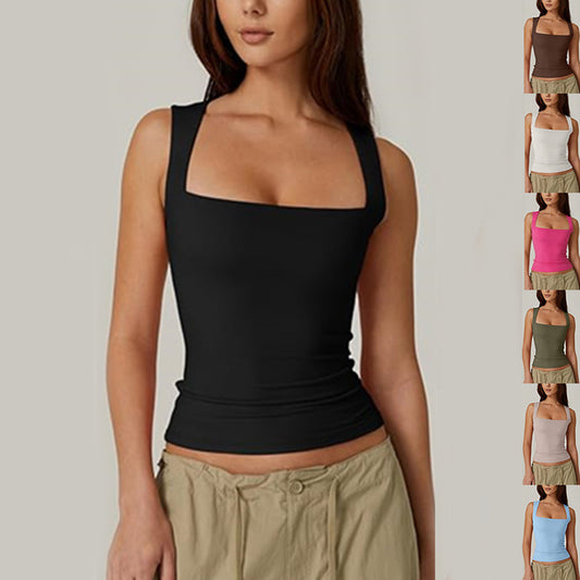 Summer Square-neck Tank Vest Ins Fashion Slim Solid Sleeveless Tops For Women