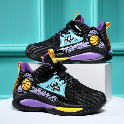 Boys Casual Sports Chunky Sneakers, Lace-up Breathable Mesh Running Shoes For Outdoor Sports