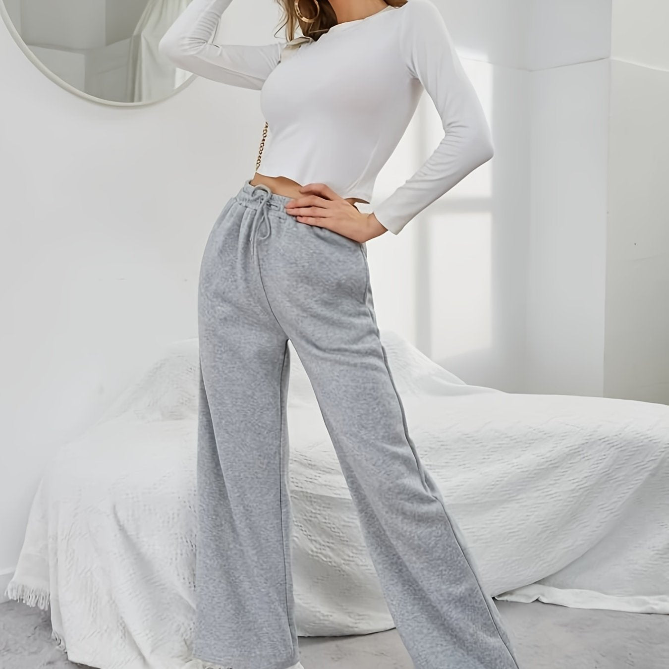 Comfortable High-Waisted Drawstring Sweatpants - Women's Fashion Clothing - Elastic Loose Fit, Long Length, Casual Style, Soft Fabric, Perfect for Daily Wear