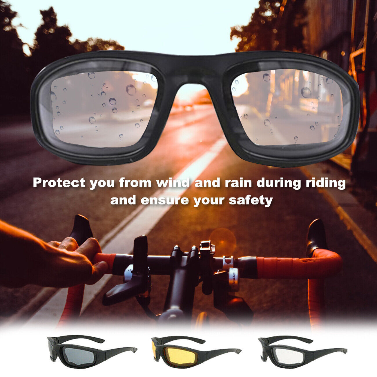 3 Pair Motorcycle Sports Padded Biker Riding Glasses